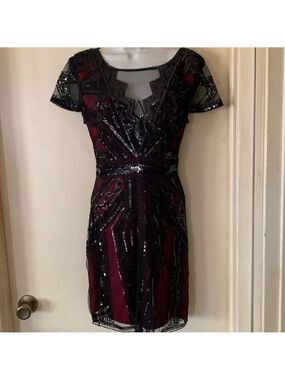 Black and red sequin 1920’s party dress size S